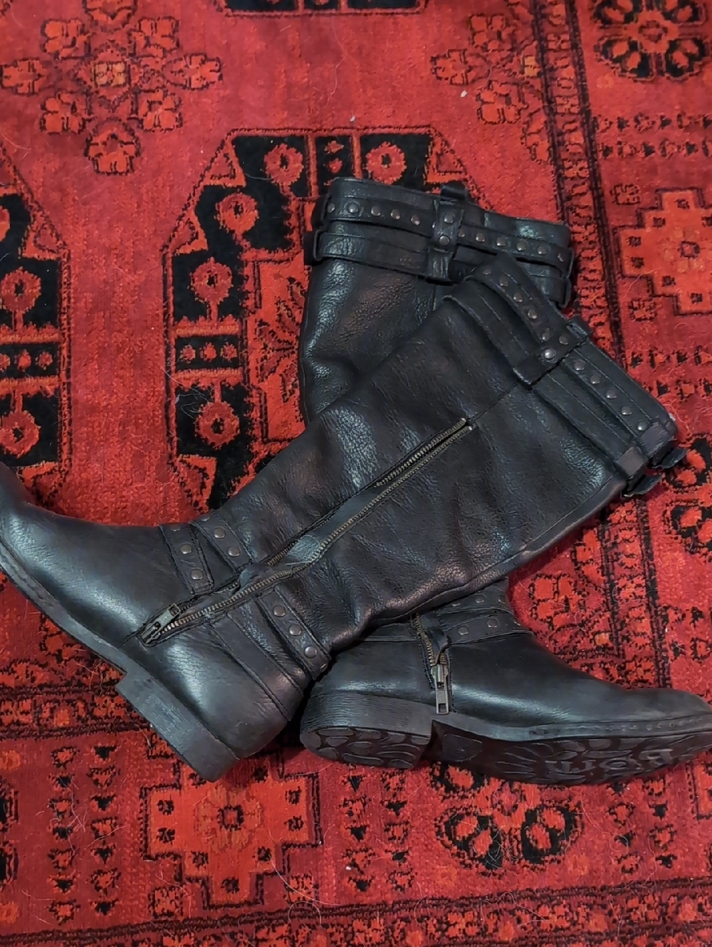 Born Women’s Black Studded Mid-Calf Leather Boots